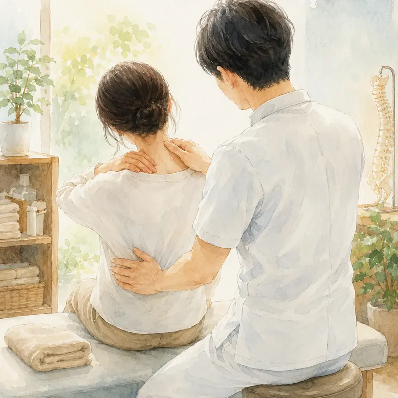 首・肩の状態を確認する施術のイラスト